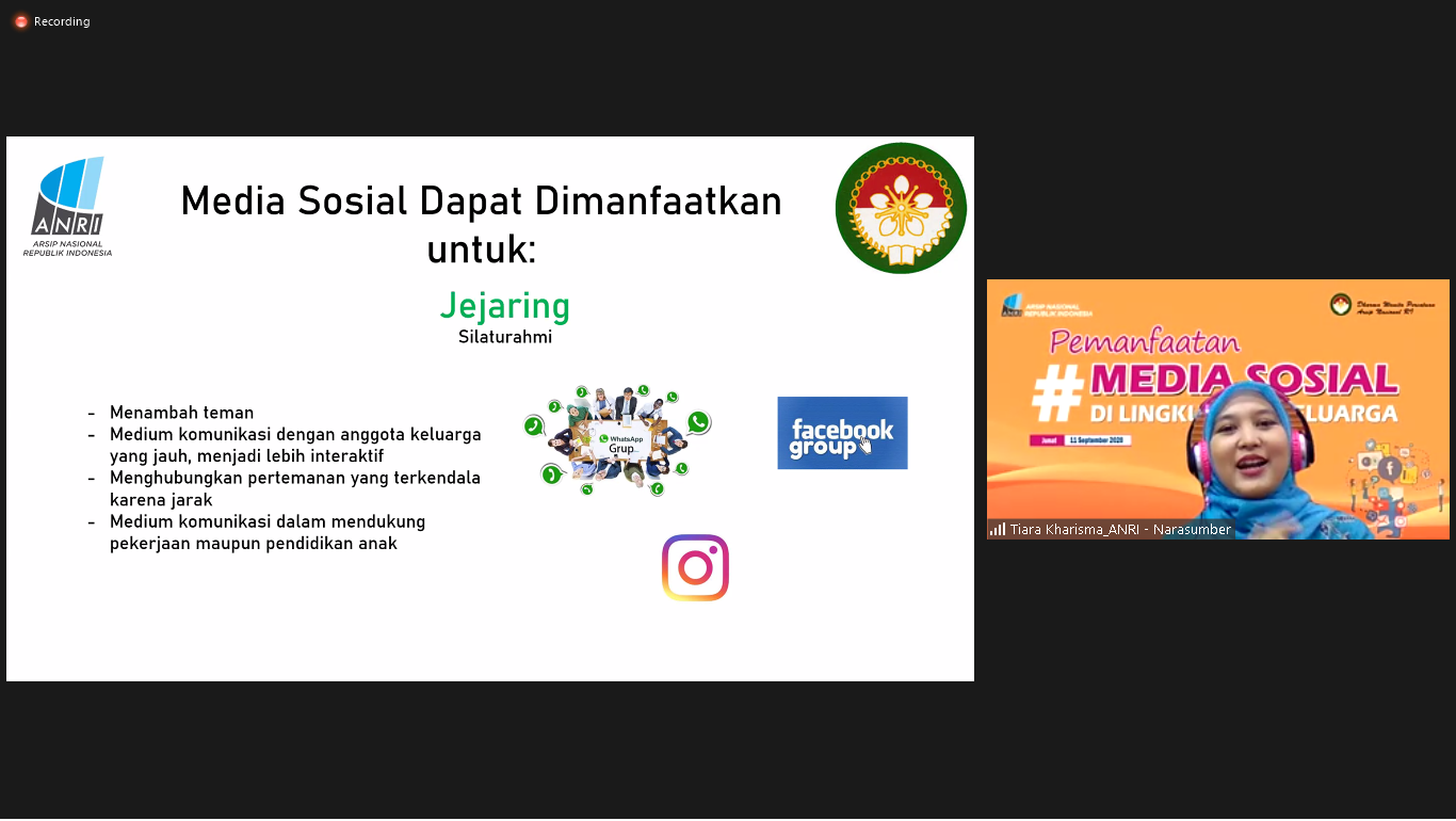 DWP ANRI Gelar Webinar Pemanfaatan  Media Sosial di Lingkungan Keluarga