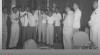 Upacara pembukaan perjalanan perdana Kereta Api Cepat Jakarta-Surabaya di stasiun. Tampak Menteri Perhubungan Kabinet Natsir Ir.Djuanda Kartawidjaja. (berdiri nomor 3 dari kanan). 28 September 1950.